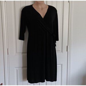 Carolyn Strauss Collection Black Wrap Dress 3/4 Sleeve Size L 96% Polyester 4% S
